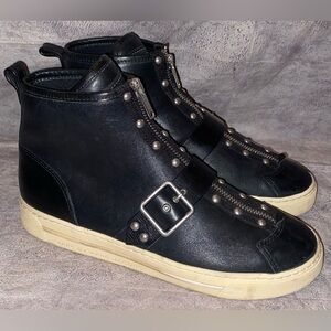 Marc Jacobs Front Zip Studded Biker Moto Strap High Top Sneakers Shoes 7 37 AUTH
